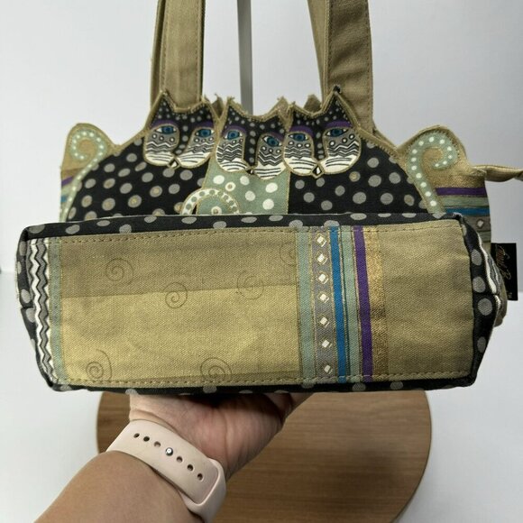 Laurel Burch 3 cat Canvas Tote shoulder Bag tan black white vintage 1990's Women - Picture 5 of 8